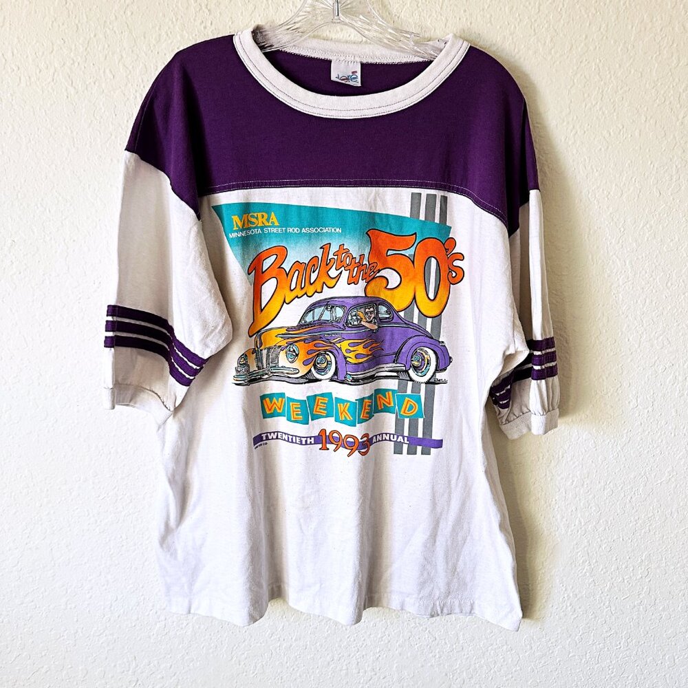 Vintage 1993 Purple Ringer T-Shirt Minnesota Street Rod Association 50s T-Shirt